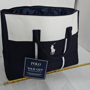 Polo Ralph Lauren Navy Canvas & Leather Trim Large Tote Travel Carryall bag
